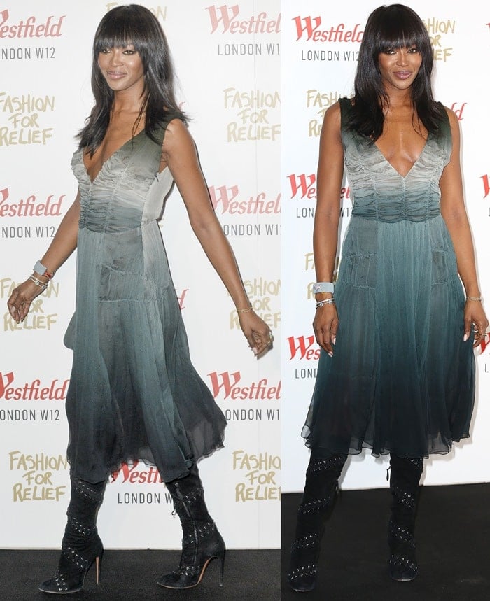 Naomi Campbell in a chiffon ombre dress from the Burberry Prorsum Resort 2015 collection