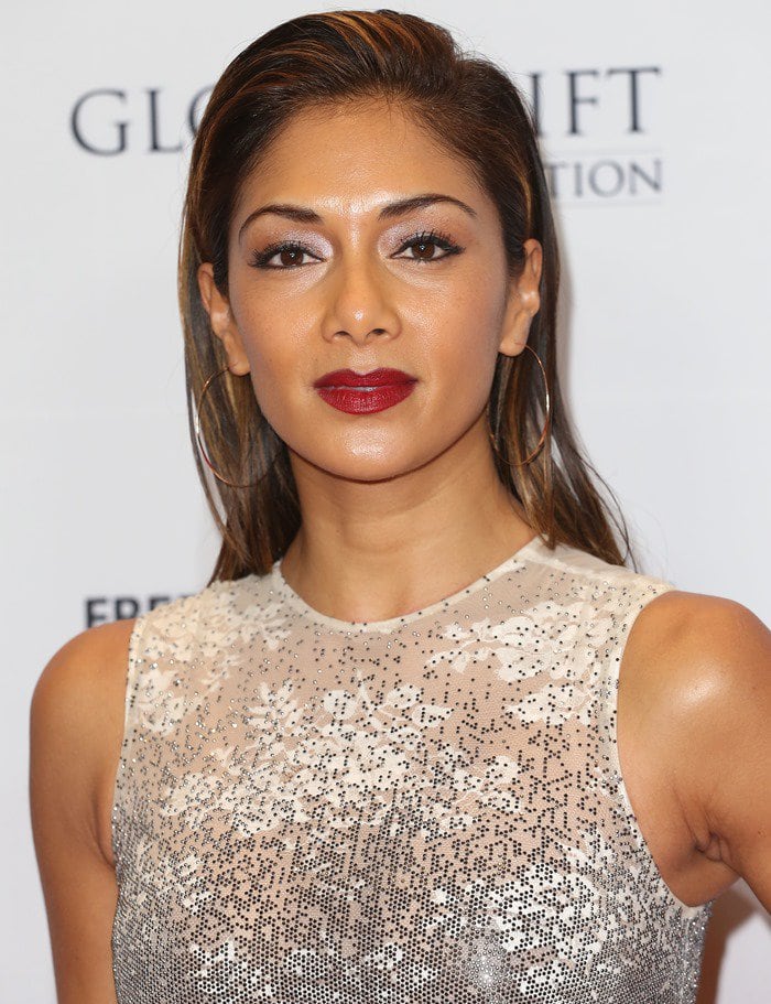 Nicole Scherzinger donned a white-and-gray floral-print dress from Ermanno Scervino