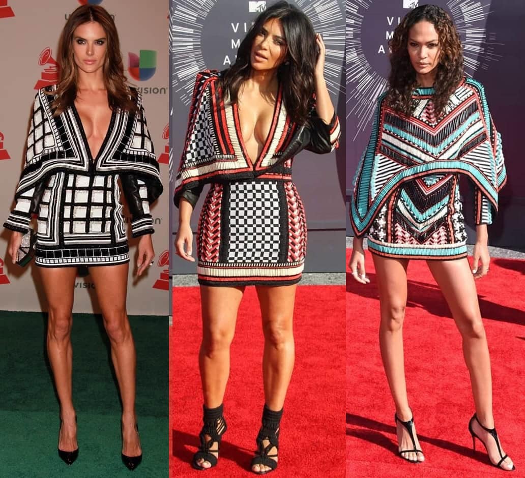 Alessandra Ambrosio, Kim Kardashian, and Joan Smalls dazzle in the plunging Balmain mini dress