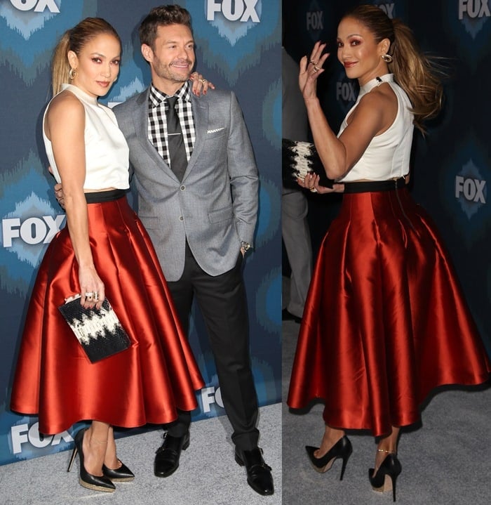 A glamorous moment: Jennifer Lopez and Ryan Seacrest pose for photos at the 2015 Winter TCA Tour