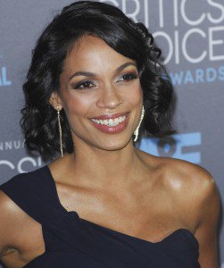 Rosario Dawson's Sexy Blue Silk Crepe One-Shoulder Dress