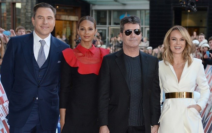Simon Cowell, David Walliams, Amanda Holden, and Alesha Dixon at Britain's Got Talent auditions at The Lowry in Manchester, England, on January 29, 2015