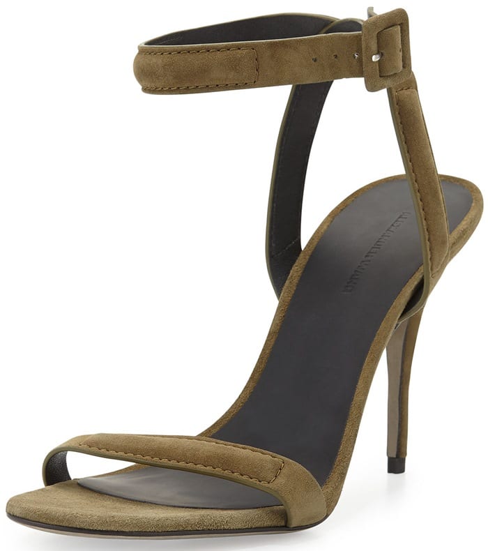 Alexander Wang Antonia Suede Naked Sandal in Camouflage Olive