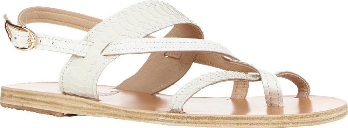 Ancient Greek Sandals Snakeskin "Alethea" Crossover-Strap Flat Sandals