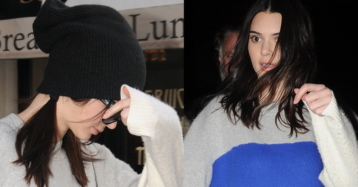 A camera-shy Kendall Jenner braves the snow as she leaves home