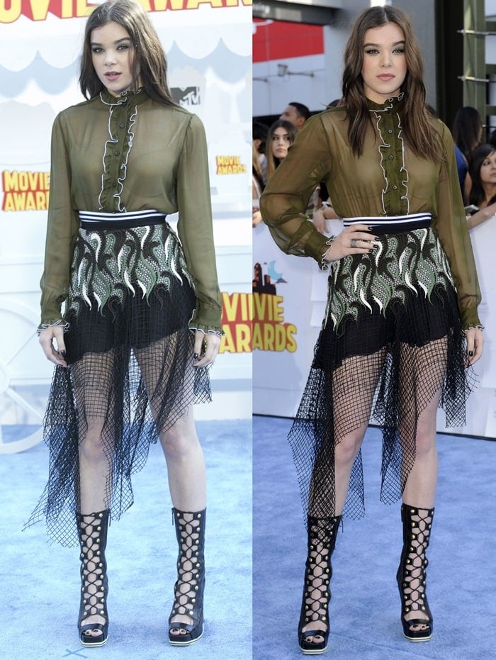 Hailee Steinfeld flaunted her legs in an odd look from the Rodarte Spring 2015 collection