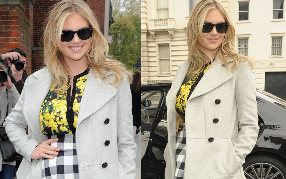 Kate Upton's Too-High Skirt and Trench Coat at Vogue Festival