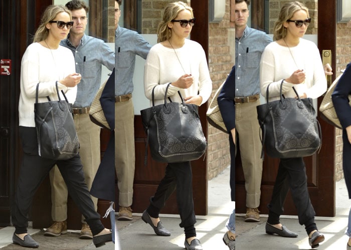 Jennifer Lawrence shows off her studded Louis Leeman flats