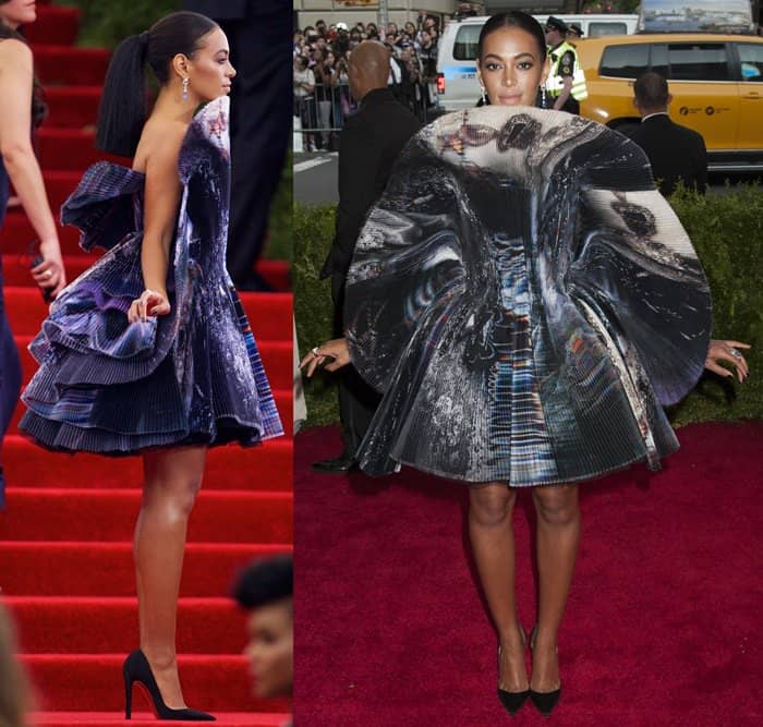 Solange Knowles in a printed Giles mini-dress with teensy pleats at the 2015 Met Gala