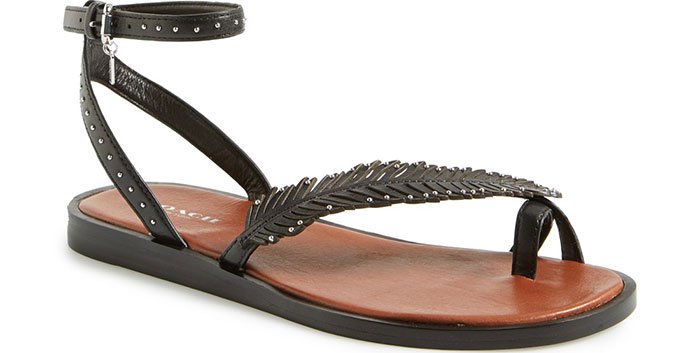 Coach "Beach" Flat Leather Ankle-Strap Sandals