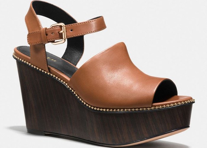 Tan Coach Harla Platform Wedge Sandals