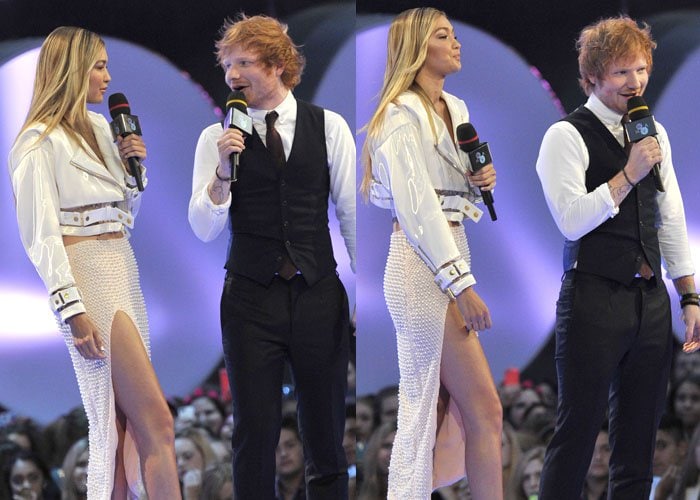 Gigi Hadid presenting with Ed Sheeran at the 2015 Much Music Video Awards (MMVAs)