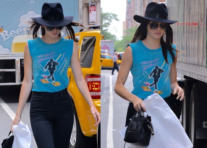 Kendall Jenner rocked a navy blue fedora hat