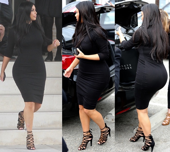Kim Kardashian's Baby Bump Fashion: Form-Fitting Black Dress and ...