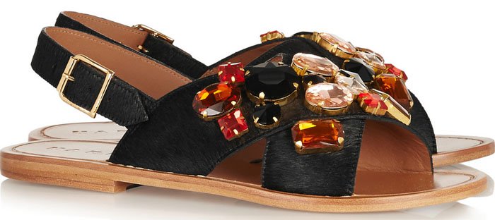 Marni Crystal-Embellished Calf Hair Sandals