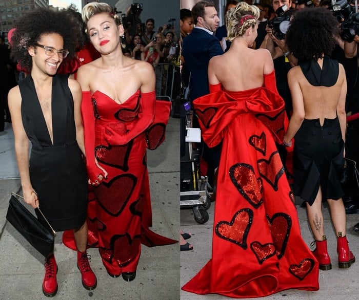 Miley Cyrus and her friend Tyler Ford attend the 2015 amfAR Inspiration Gala Fashion Show on June 16, 2015, in New York, New York