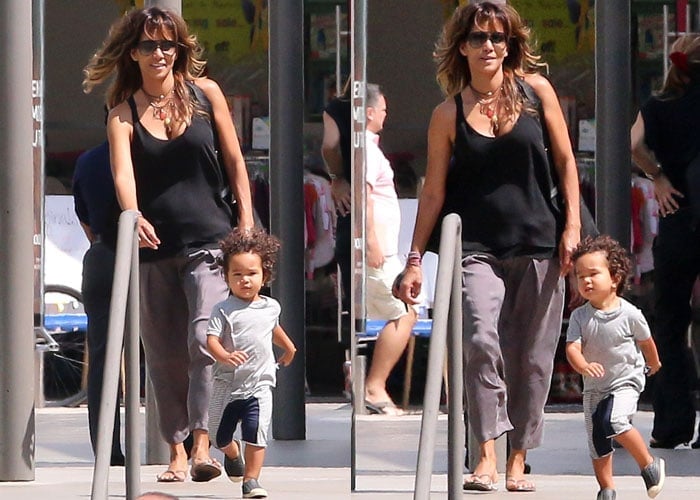 Halle Berry wore loose pants with a black tee