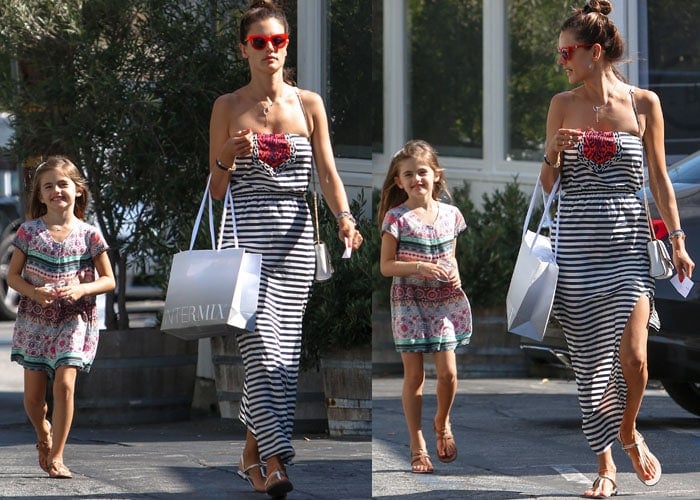 Alessandra Ambrosio and her daughter, Anja, go shopping after school in Los Angeles
