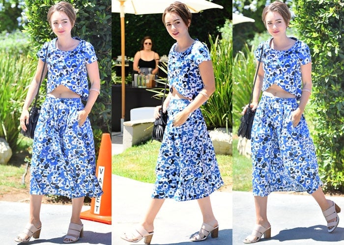 Lily Collins in a two-piece ensemble from Sam & Lavi