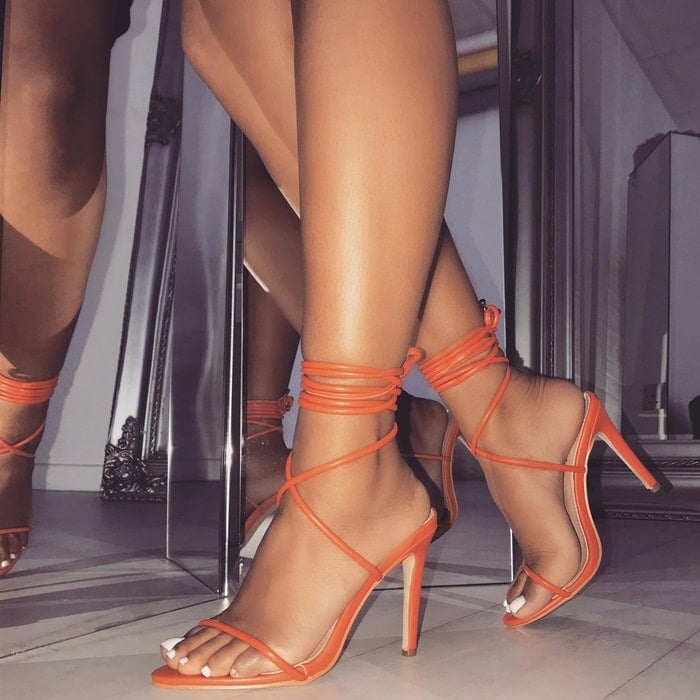 Orange Lace Up Stiletto Heels