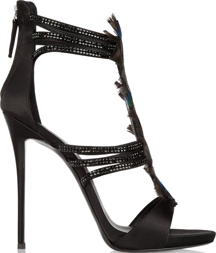 Giuseppe Zanotti "Coline" Feather-and-Crystal-Embellished Satin Sandals