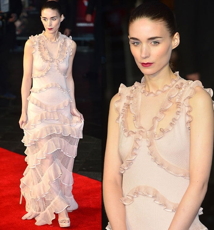 Rooney Mara Stuns in Nude Alexander McQueen Ruffled Lace Gown and ...