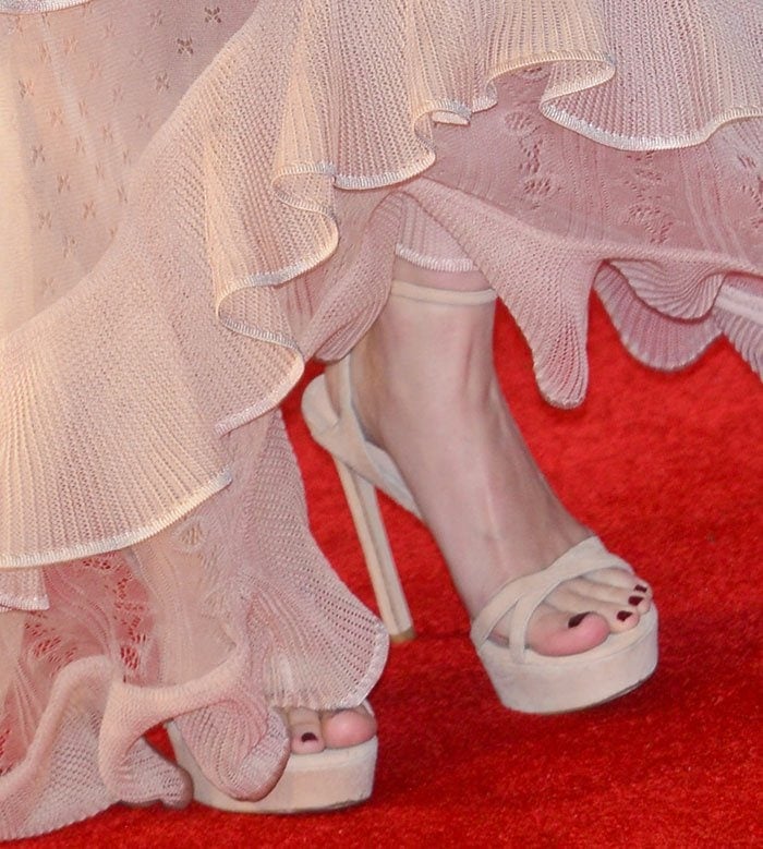 Rooney Mara's hot feet in nude Bebare sandals