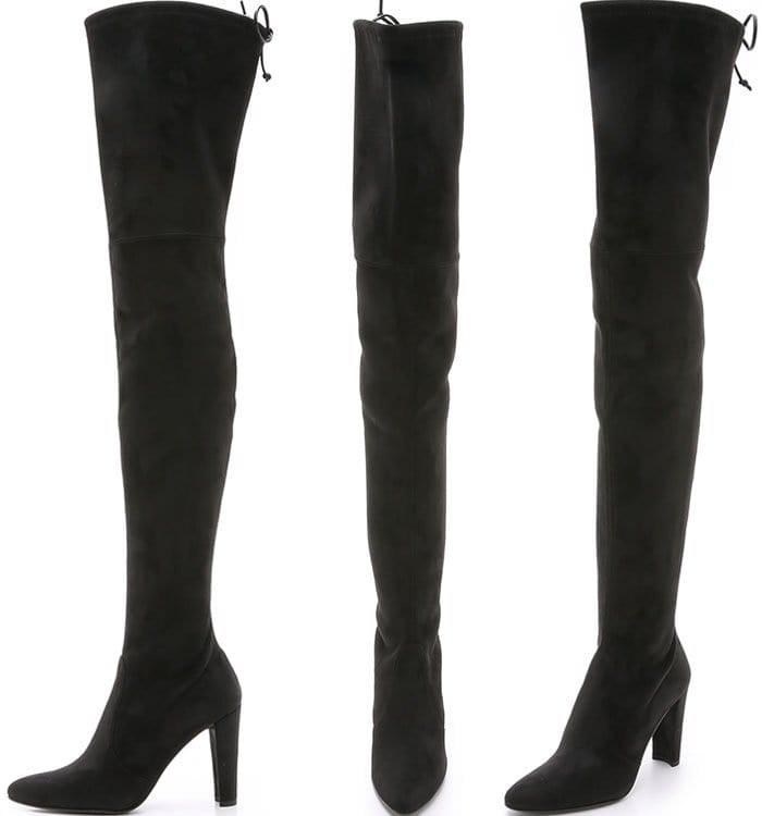 Rita Ora in Stuart Weitzman 'Alllegs' Boots with Thigh-Skimming Dress