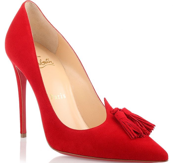 Emmy Rossum in Red Christian Louboutin “Gwalior” Pumps