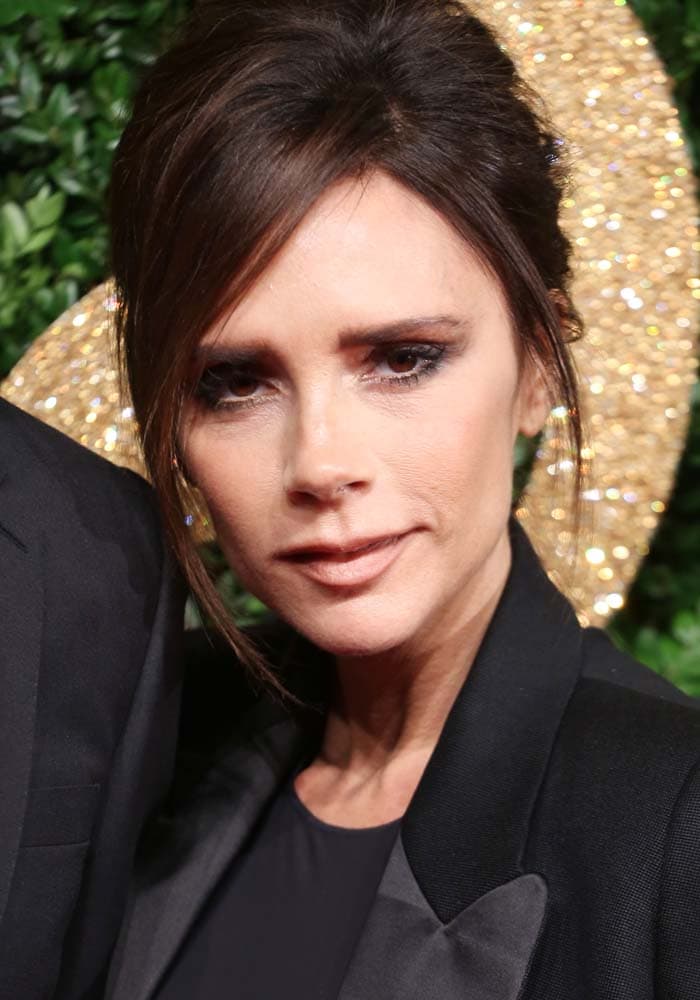 Victoria Beckham wears her hair back at the British Fashion Awards held November 23, 2015 in London