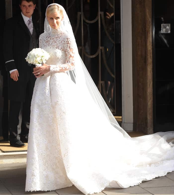 Nicky Hilton at the Claridge’s hotel, heading to her wedding venue at Kensington Palace in London