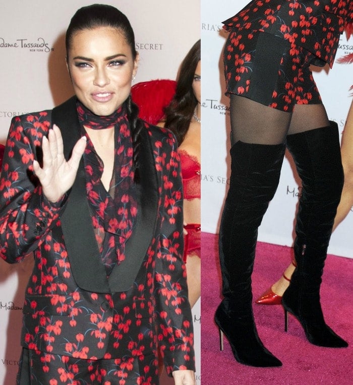 Adriana Lima wears a Rachel Zoe short suit at the unveiling of her wax statue