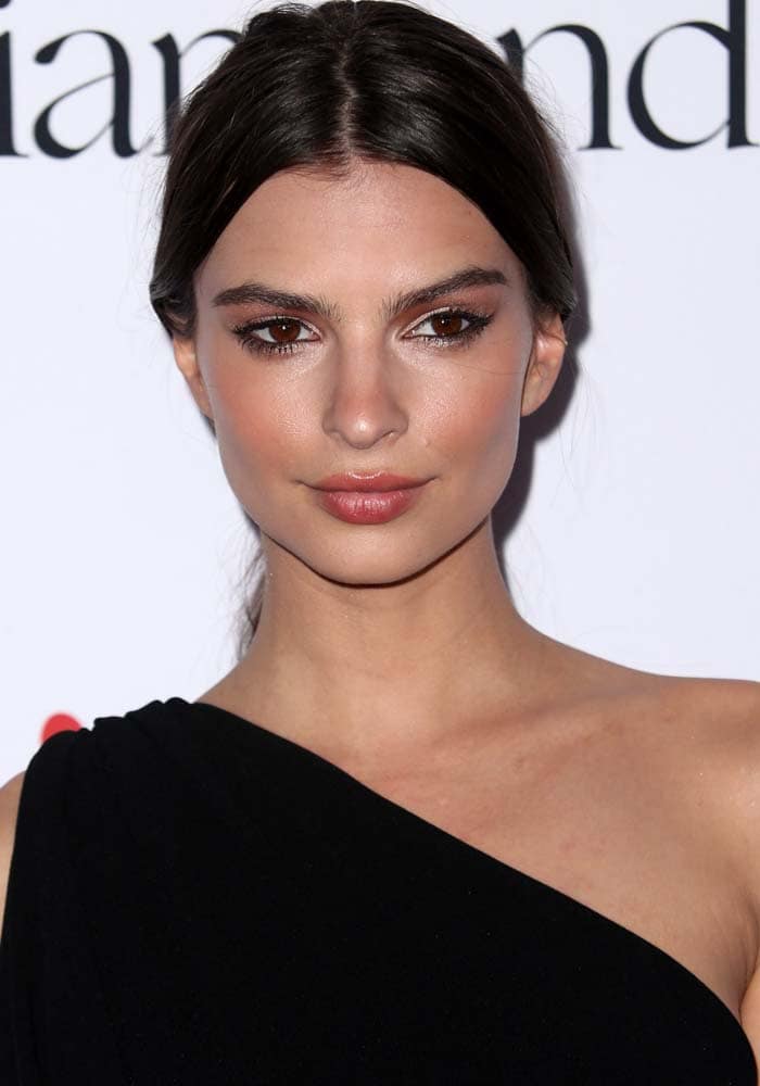 Emily Ratjkowski wears her hair up at the 2nd Annual Diamond Ball hosted by Rihanna