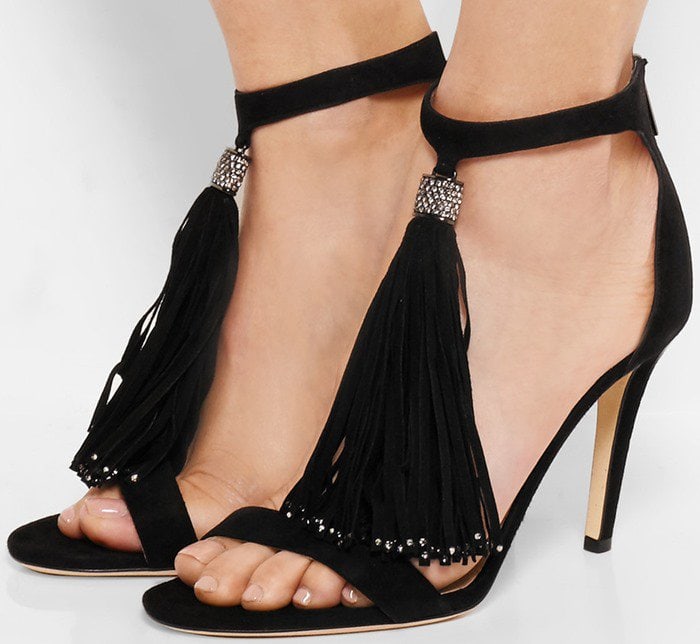 Meghan Trainor's Curves in Sparkling Dress and ‘Viola’ Tassel Sandals