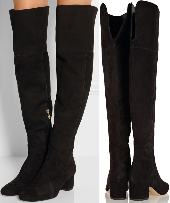 Step out on the town with style and confidence in a dramatic over-the-knee boot shaped from soft suede and set on a trend-right block heel