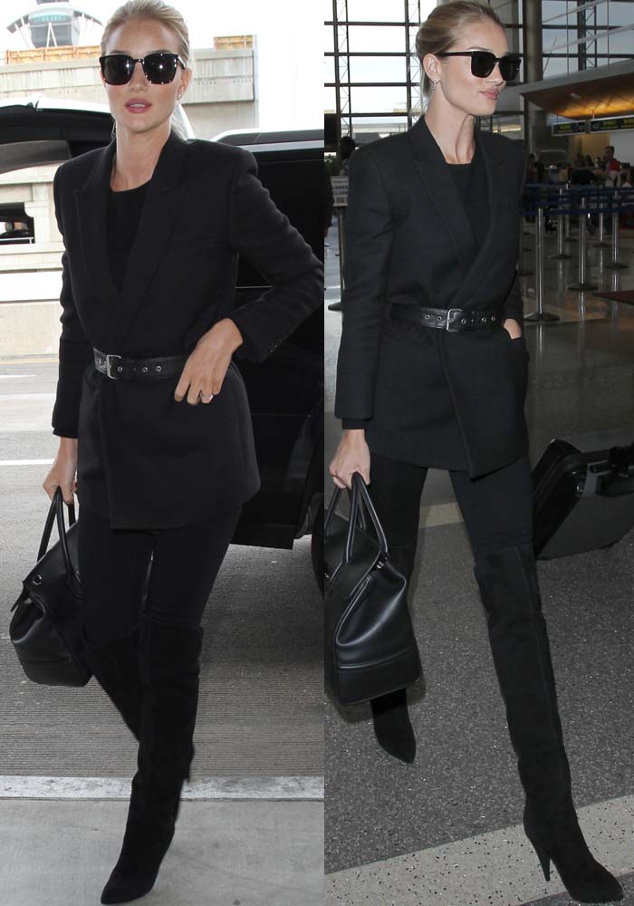 Rosie Huntington-Whiteley arrives at LAX in an all-black ensemble