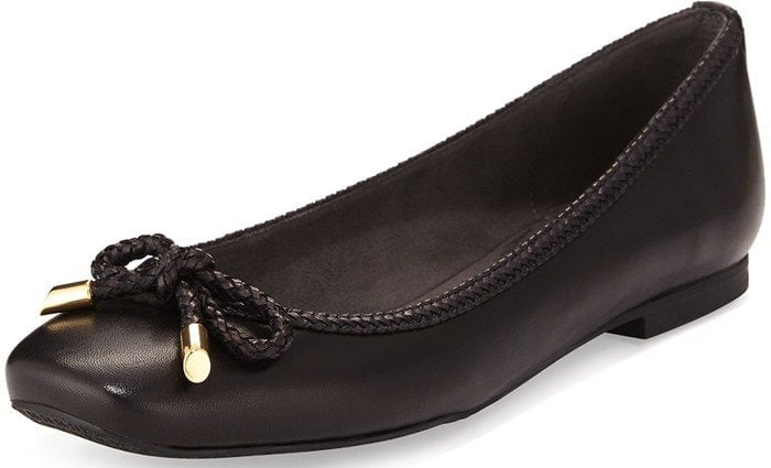 Stuart Weitzman "Trumpets" Braided-Trim Ballerina Flat in Black