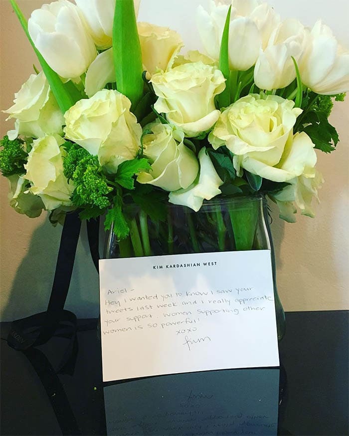 Kim Kardashian sent Ariel Winter a bouquet of white roses and tulips and a heartwarming note