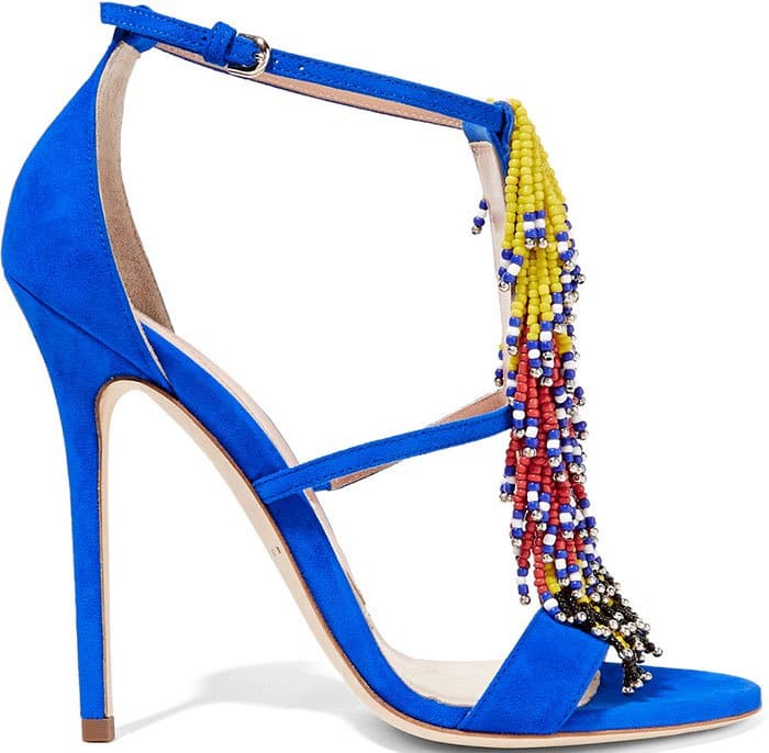 Brian Atwood's statement-making bright blue Iliana fringed suede sandals