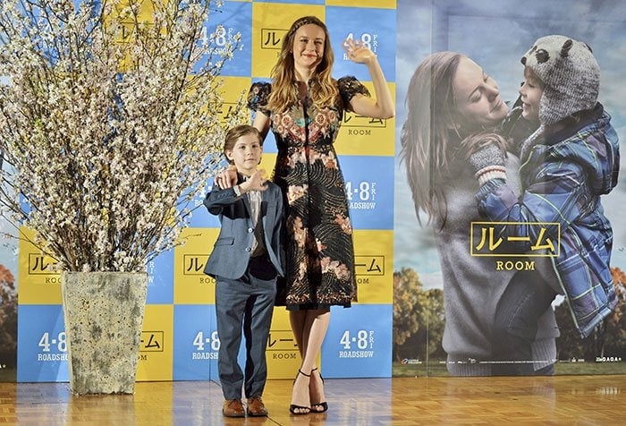 Brie Larson and Jacob Tremblay at a press conference for "Room" held at The Ritz-Carlton in Tokyo, Japan on March 22, 2016