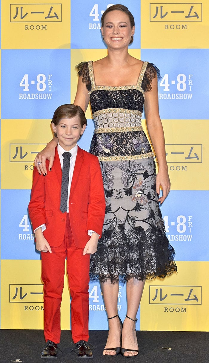 Brie Larson and Jacob Tremblay at the Japanese premiere of "Room" at Roppongi Hills in Tokyo, Japan on March 21, 2016