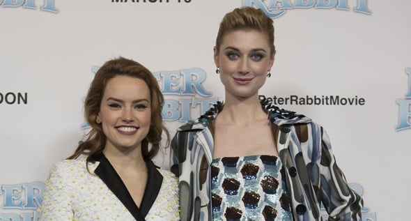 Daisy Ridley and Elizabeth Debicki showcased their height contrast in elegant looks at the Peter Rabbit premiere, with Daisy in a daisy-embroidered tuxedo dress and Elizabeth in a bold printed coat and sequin dress