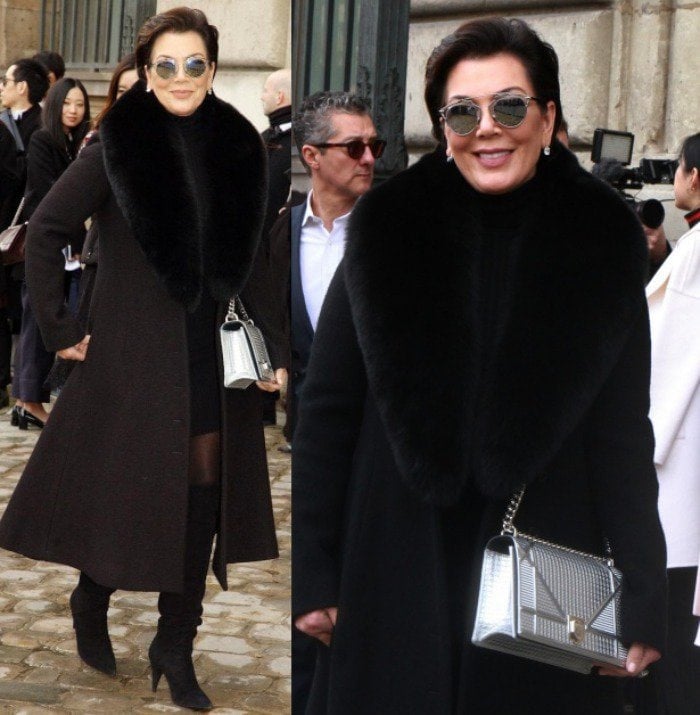 Kris Jenner smiles as she heads into the Dior show held inside the Cour Carree