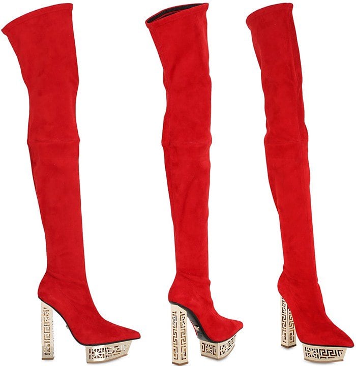 Versace Red Stretch Suede Over-The-Knee Boots