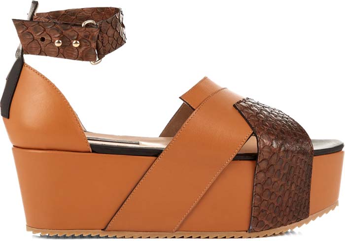 Chrissie Morris "Kenia" Leather and Snakeskin Flatform Sandals