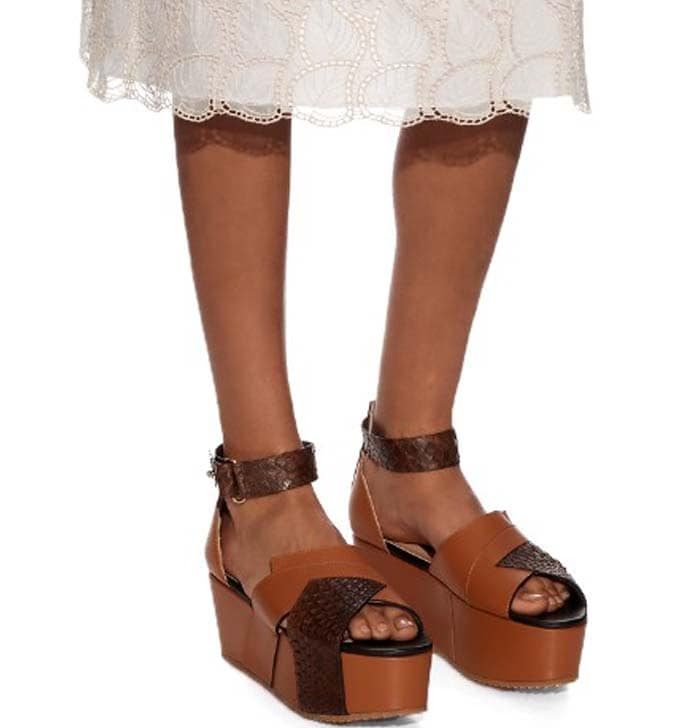 Chrissie Morris "Kenia" Leather and Snakeskin Flatform Sandals
