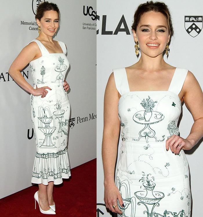 Emilia Clarke at the launch of The Parker Institute for Cancer Immunotherapy held at a private estate in Los Angeles on April 13, 2016