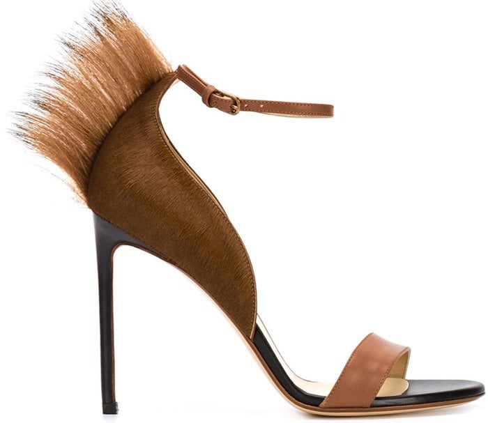 Francesco Russo Brown Pony Fur-Trim Sandals