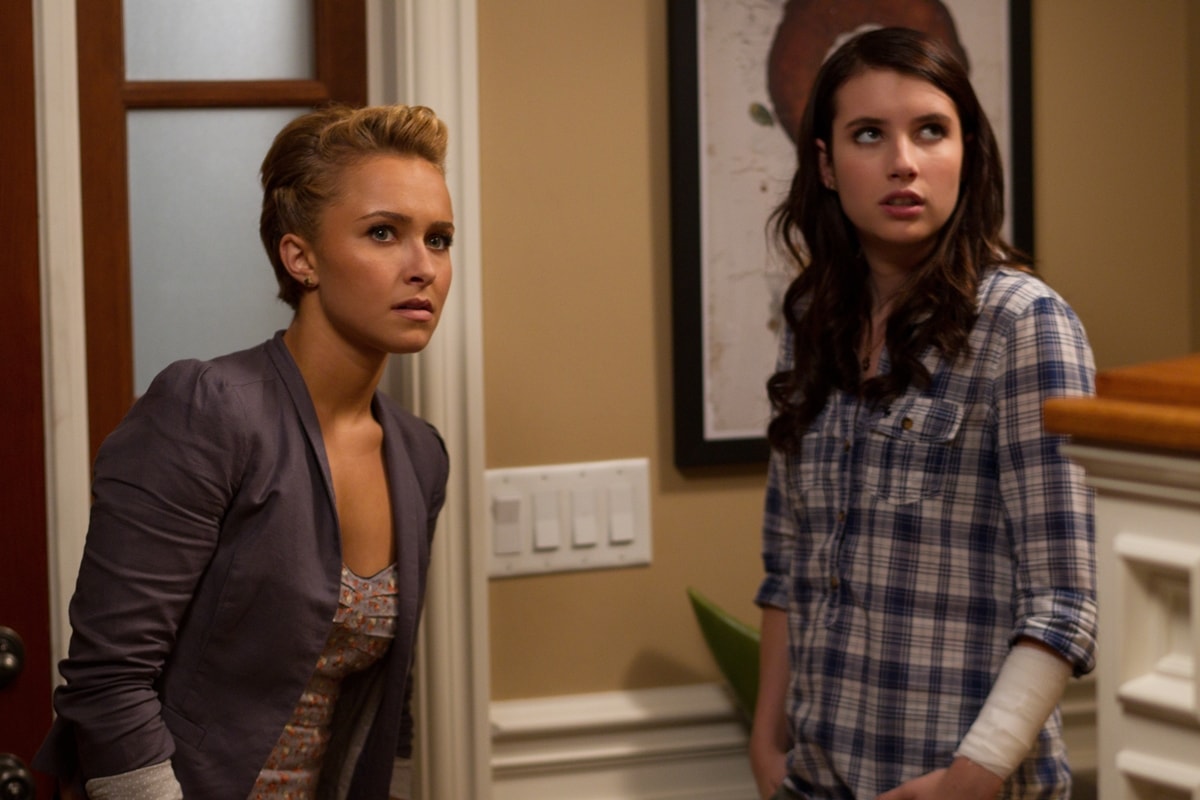 Hayden Panettiere as Kirby Reed and Emma Roberts as Jill Roberts in the 2011 American slasher film Scream 4