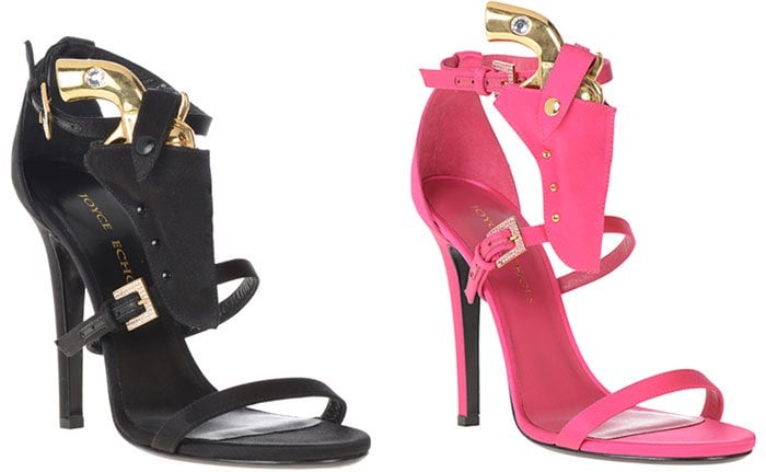 Black and Pink Joyce Echols Come and Take It Pistol Sandals